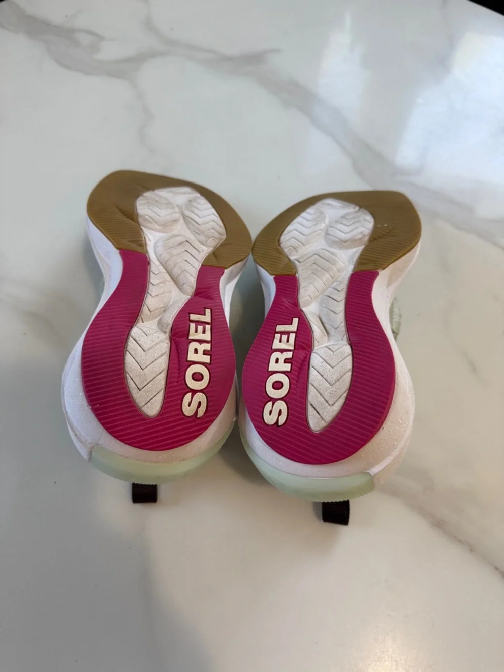 Sorel explorer Defy low mint Knit Lace-Up Women's Sneakers with Pink Accents